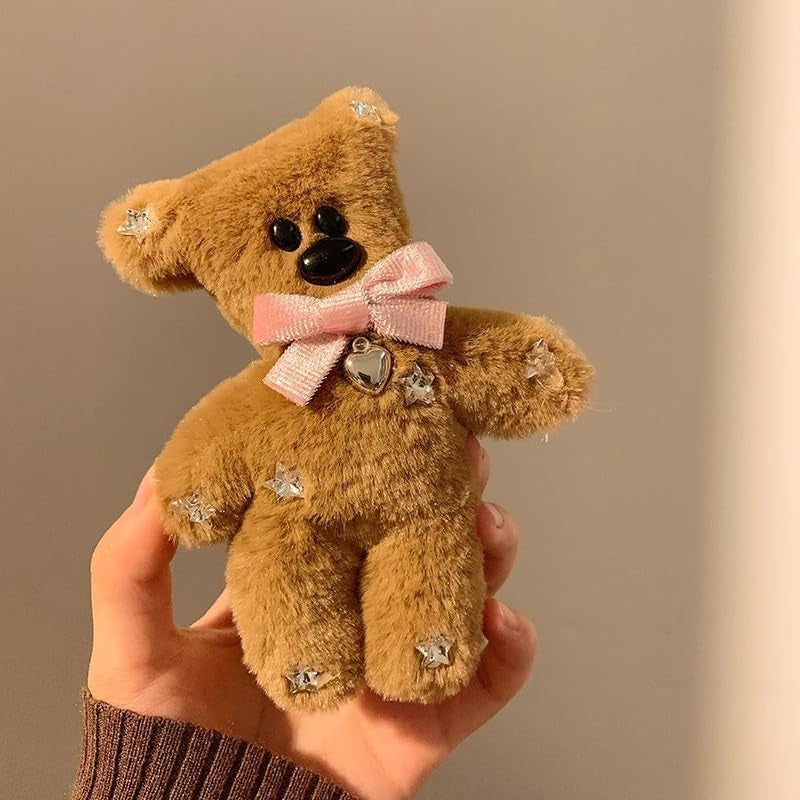 Cute Hair Clip for Women Girls Brown Fluffy Plush Bear Hair Pins Nonslip Sparkly Rhinestones Hair Barrette Snap Large Bowknot Bear Metal Alligator Clips for Long Thick Hair Y2K Hair Accessories