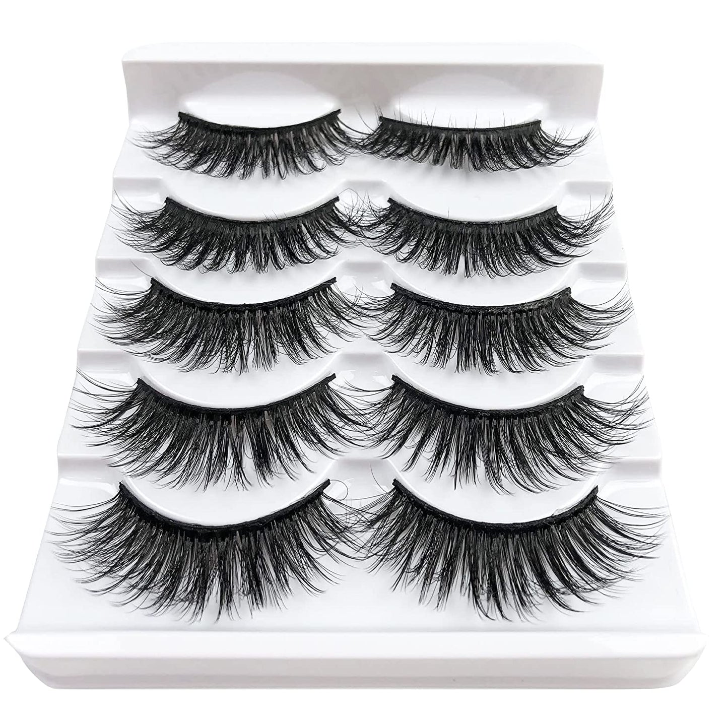 3D False Eyelashes Packs 5 Pairs Faux Mink Lashes Fluffy Natural Look False Lash 18MM Volume Long Faux Eyelash Soft Reusable Lashes (5Pairs1Style(6D08))