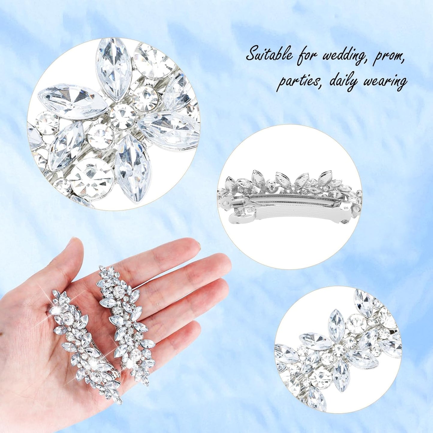 4PCS Silver Rhinestone Hair Clips - Bride Barrettes Fancy Wedding Prom Formal Hair Accessories for Women