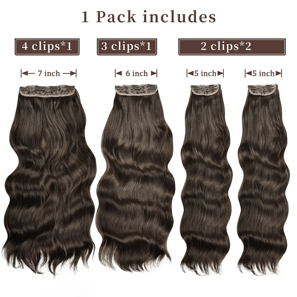 Brown Clip in Hair Extensions 23 Inch 4Pcs Long Wavy Hair Extensions Double Weft Synthetic Hairpieces for Women