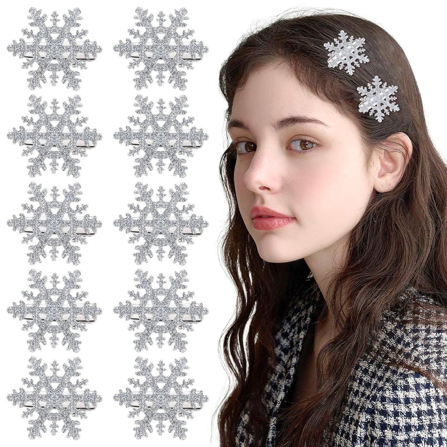 10Pcs Snowflake Hair Clip for Women Girls Cute Hair Pins Nonslip Sparkly Hair Barrette Snap Small Silver Metal Alligator Clips for Long Thick Hair Holiday Wedding Bridal Hair Accessories