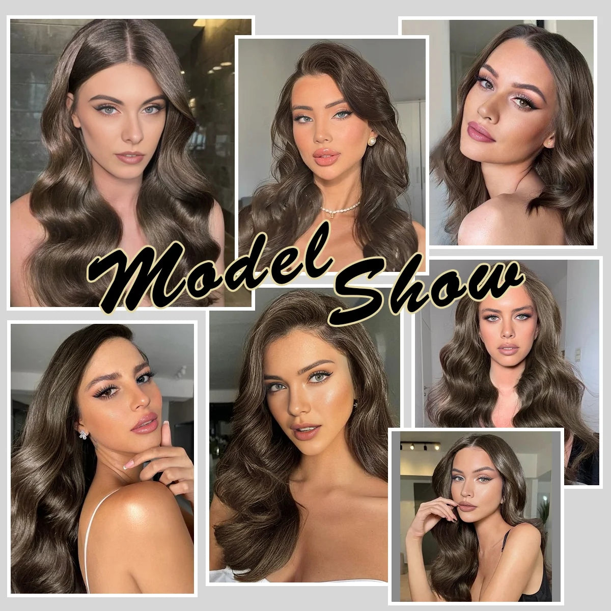 Brown Clip in Hair Extensions 23 Inch 4Pcs Long Wavy Hair Extensions Double Weft Synthetic Hairpieces for Women
