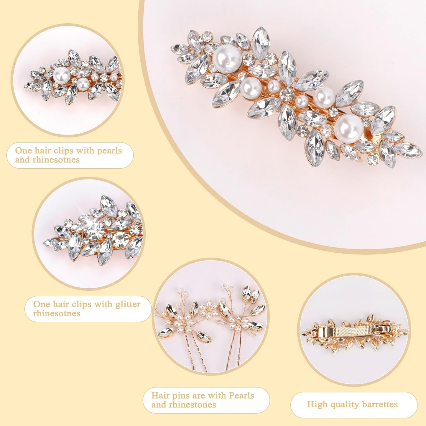 Fancy Wedding Hair Clips & Pins - Rhinestone, Pearl & Crystal Sparkly Bridal Hair Accessories in Gold