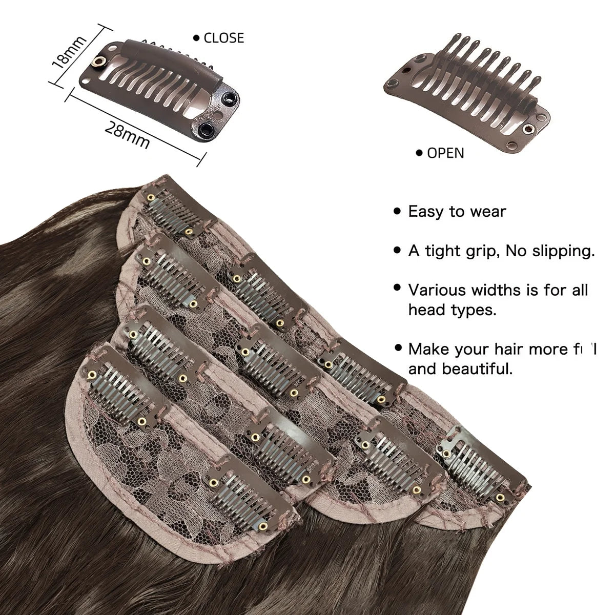 Brown Clip in Hair Extensions 23 Inch 4Pcs Long Wavy Hair Extensions Double Weft Synthetic Hairpieces for Women