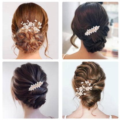 Fancy Wedding Hair Clips & Pins - Rhinestone, Pearl & Crystal Sparkly Bridal Hair Accessories in Gold