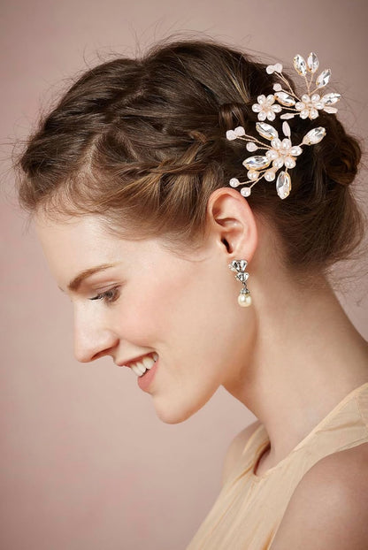 Fancy Wedding Hair Clips & Pins - Rhinestone, Pearl & Crystal Sparkly Bridal Hair Accessories in Gold