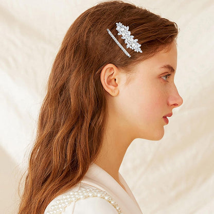 4PCS Silver Rhinestone Hair Clips - Bride Barrettes Fancy Wedding Prom Formal Hair Accessories for Women