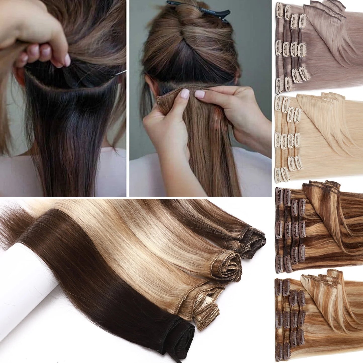 Clip in Hair Extensions 100% Real Remy Human Hair Full Head Soft 8PCS Clip in Russian Remy Hair New Color Balayage Highlight 8"-24" US CLEARANCE