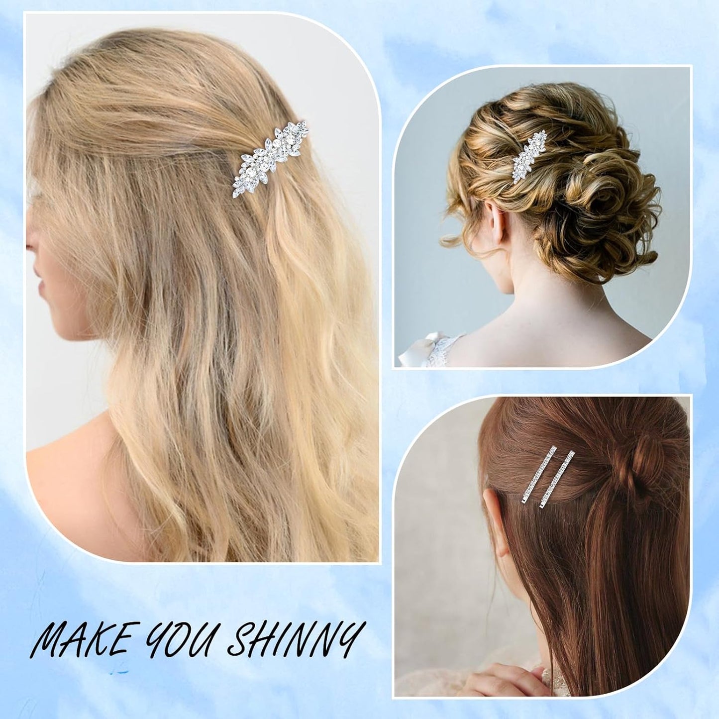4PCS Silver Rhinestone Hair Clips - Bride Barrettes Fancy Wedding Prom Formal Hair Accessories for Women