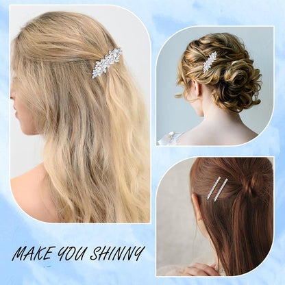 4PCS Silver Rhinestone Hair Clips - Bride Barrettes Fancy Wedding Prom Formal Hair Accessories for Women