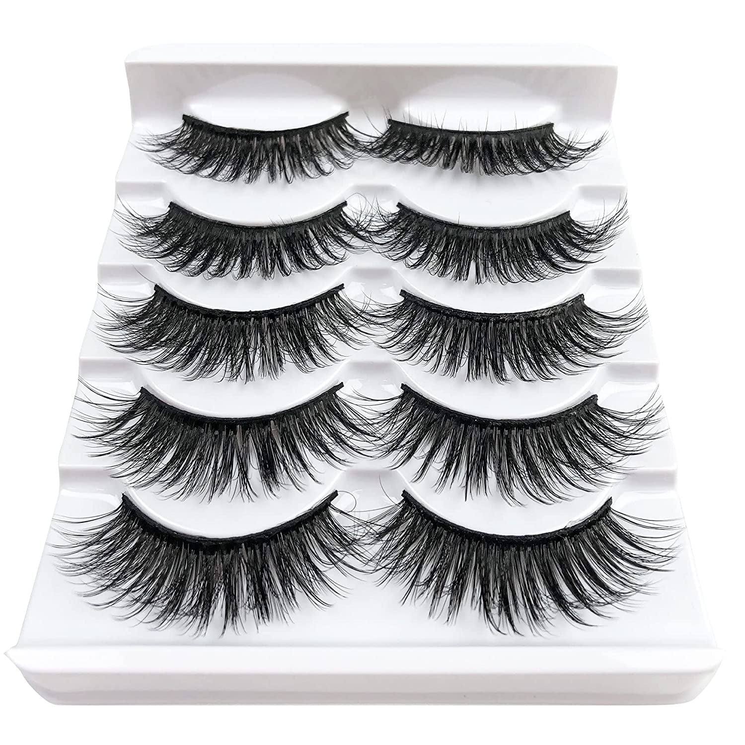 3D False Eyelashes Packs 5 Pairs Faux Mink Lashes Fluffy Natural Look False Lash 18MM Volume Long Faux Eyelash Soft Reusable Lashes (5Pairs1Style(6D08))