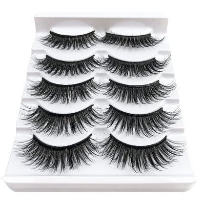 3D False Eyelashes Packs 5 Pairs Faux Mink Lashes Fluffy Natural Look False Lash 18MM Volume Long Faux Eyelash Soft Reusable Lashes (5Pairs1Style(6D08))