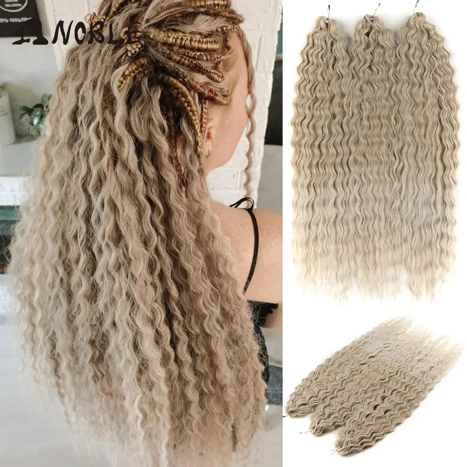 Crochet Hair Braids Synthetic Hair 22 “ Water Wave Crochet Hair Ponytail Fake Hair Ombre Blonde Hair Curly Hair Extensions