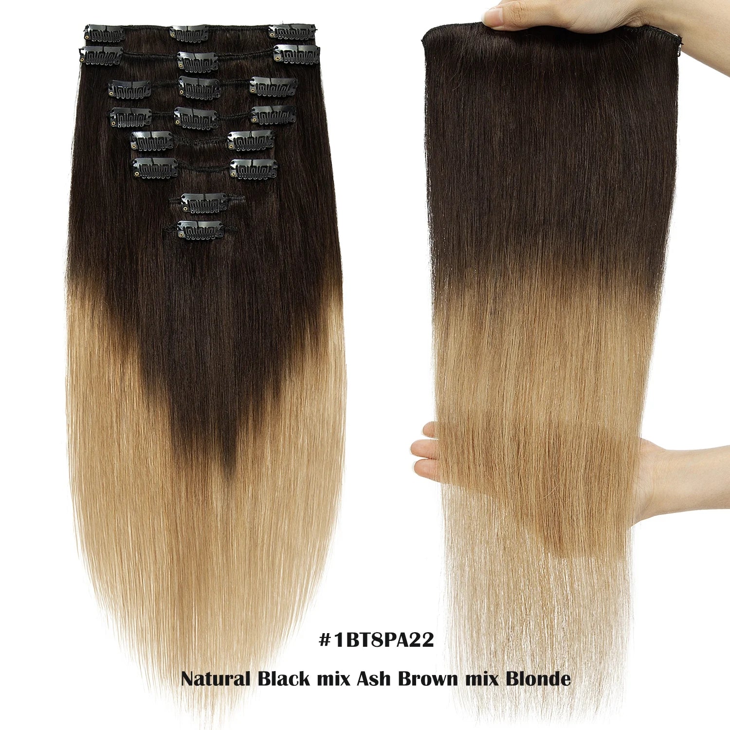 Clip in Hair Extensions 100% Real Remy Human Hair Full Head Soft 8PCS Clip in Russian Remy Hair New Color Balayage Highlight 8"-24" US CLEARANCE