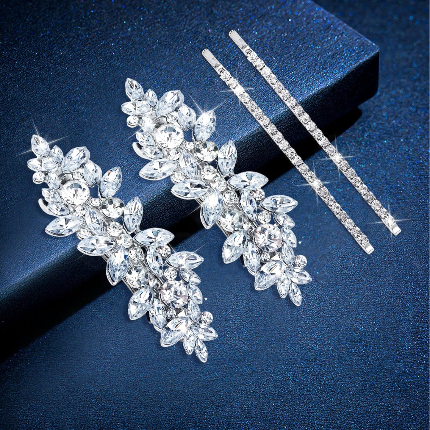 4PCS Silver Rhinestone Hair Clips - Bride Barrettes Fancy Wedding Prom Formal Hair Accessories for Women