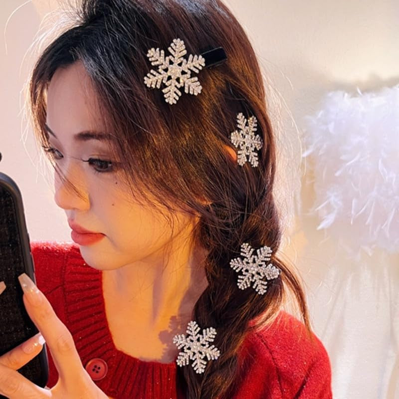 10Pcs Snowflake Hair Clip for Women Girls Cute Hair Pins Nonslip Sparkly Hair Barrette Snap Small Silver Metal Alligator Clips for Long Thick Hair Holiday Wedding Bridal Hair Accessories