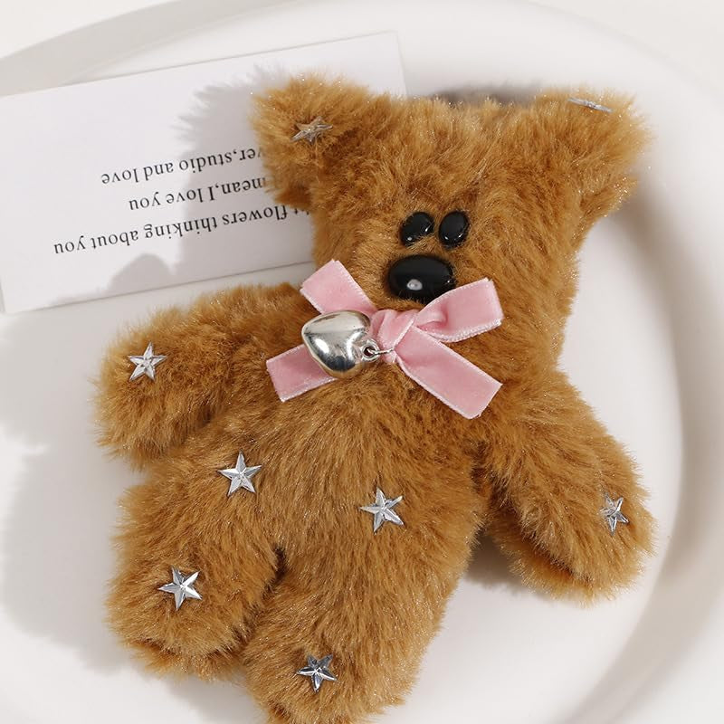 Cute Hair Clip for Women Girls Brown Fluffy Plush Bear Hair Pins Nonslip Sparkly Rhinestones Hair Barrette Snap Large Bowknot Bear Metal Alligator Clips for Long Thick Hair Y2K Hair Accessories
