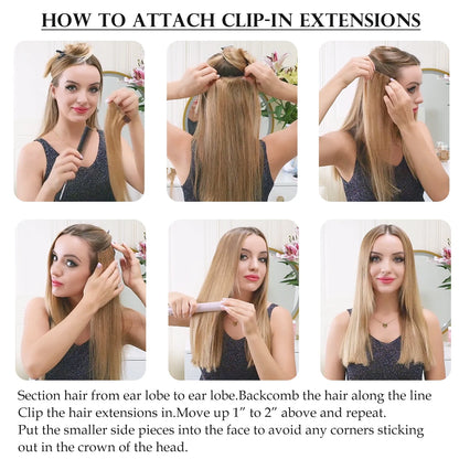 Clip in Hair Extensions 100% Real Remy Human Hair Full Head Soft 8PCS Clip in Russian Remy Hair New Color Balayage Highlight 8"-24" US CLEARANCE