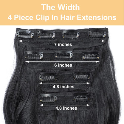 4PCS Clip in Hair Extensions 20Inch Black Hair Extensions Long Wavy Hair Extensions Clip Ins Synthetic Thick Hair Piece for Women(Black)