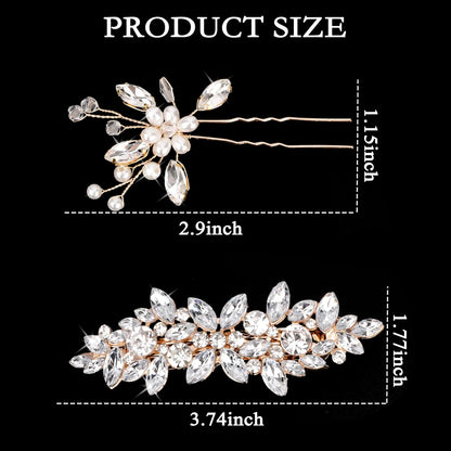 Fancy Wedding Hair Clips & Pins - Rhinestone, Pearl & Crystal Sparkly Bridal Hair Accessories in Gold