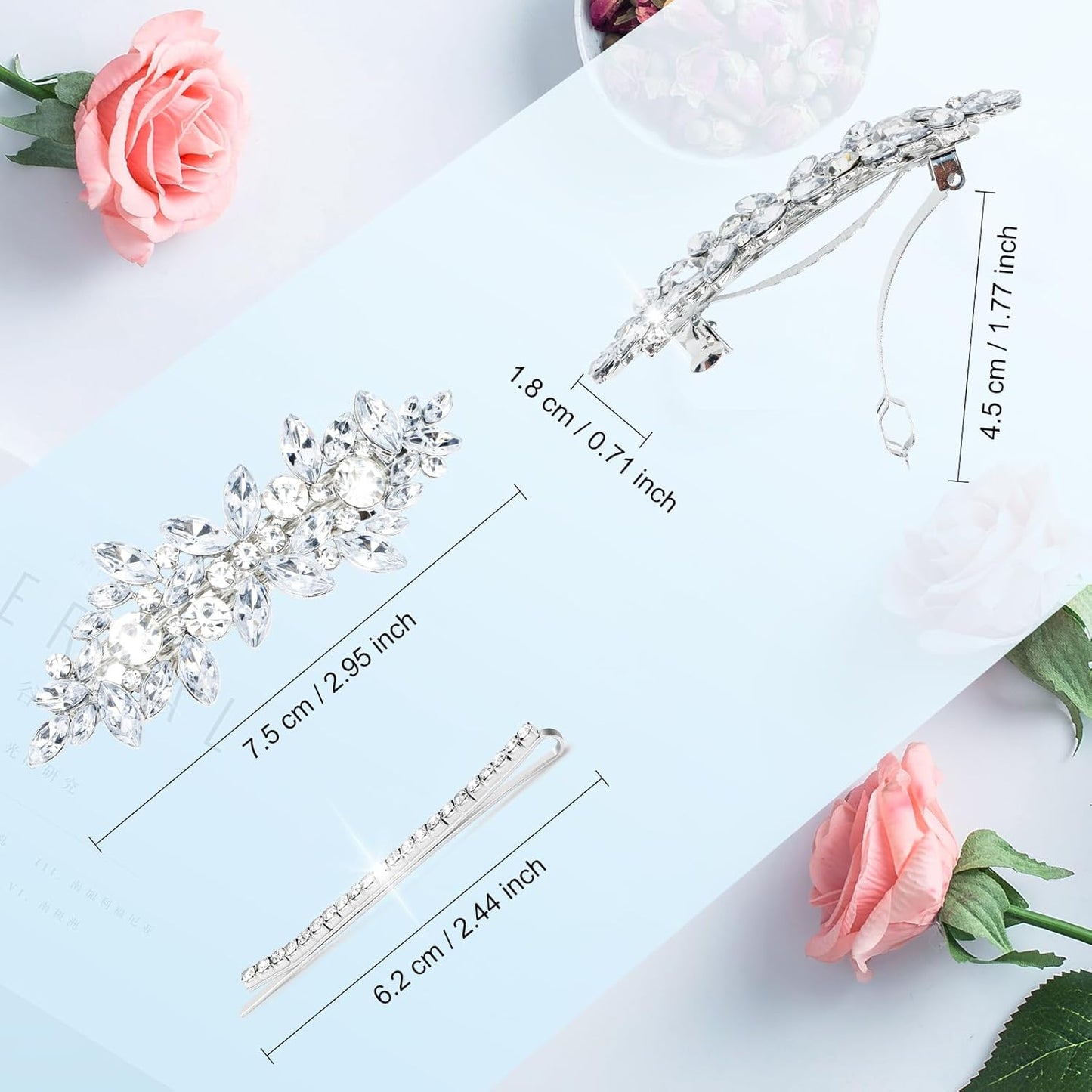 4PCS Silver Rhinestone Hair Clips - Bride Barrettes Fancy Wedding Prom Formal Hair Accessories for Women